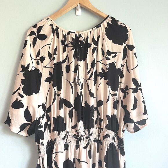 NWT H&M Dress XXL Biege Black Floral Maxi - Picture 2 of 12